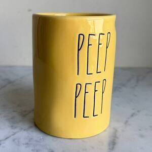 Rae Dunn PEEP PEEP Yellow Ceramic Vessel Vase Canister Easter Decor